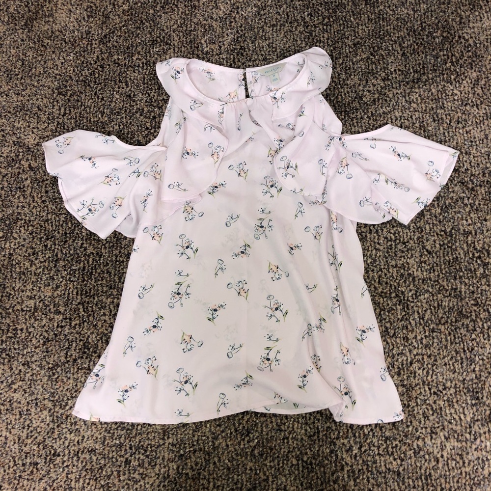 Belle Sky Butterfly Wing Sleeve Ruffle Daisy Top